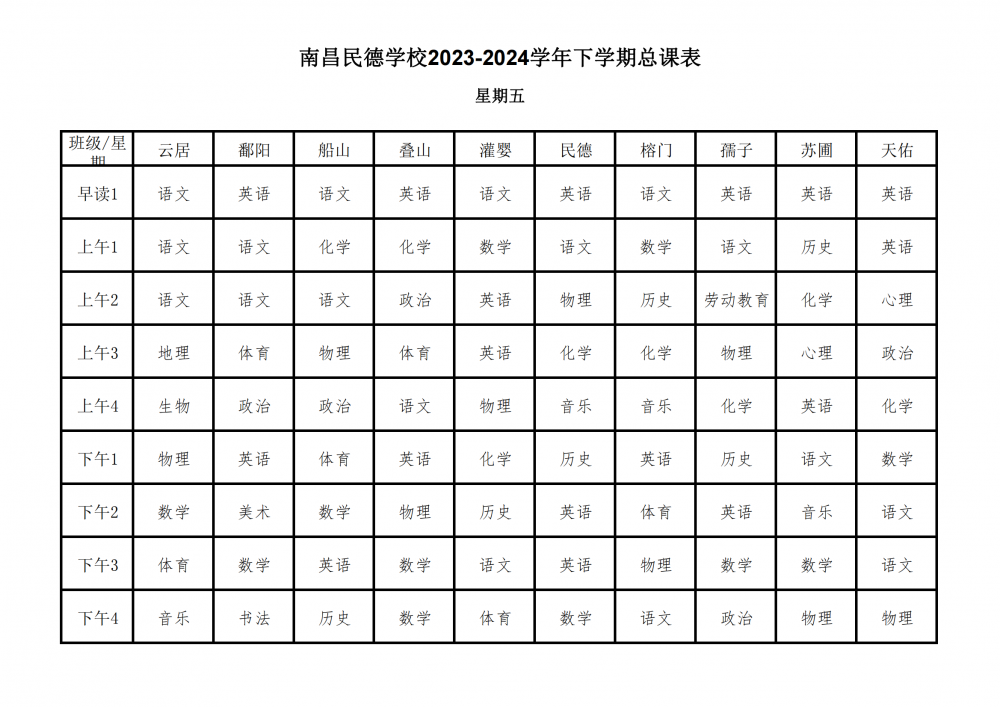 南昌民德學(xué)校2023-2024學(xué)年下學(xué)期總課表3.6_30